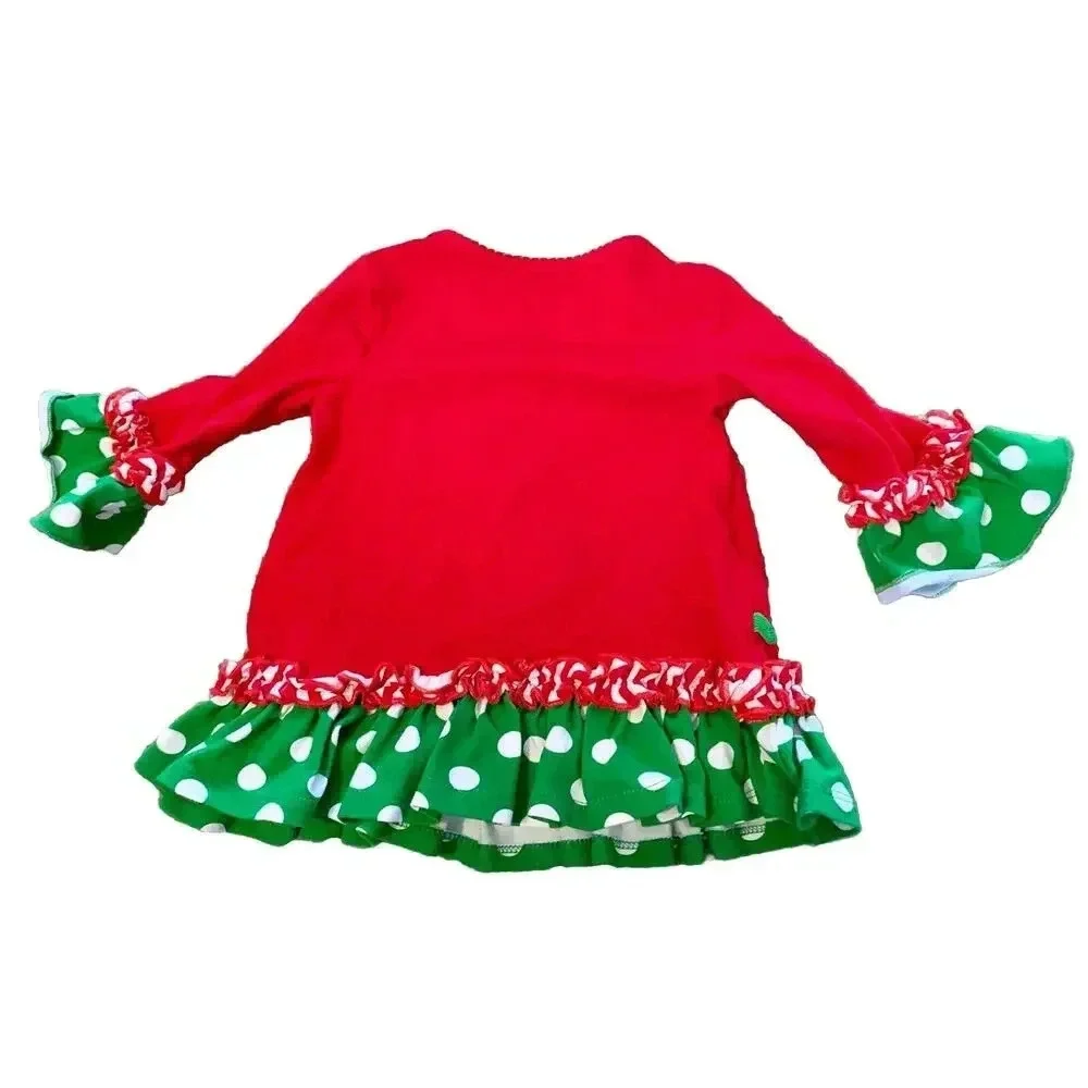 Bonnie Baby Candy Cane Christmas LS Dress Red White Green 12M NWOT Girl Infant